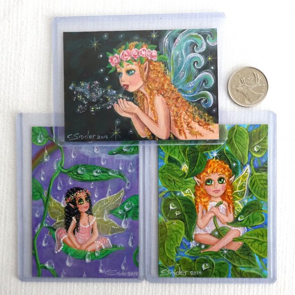 Miniature Art - ACEO - Fairy Art - Cute Animal Art - Art Cards for Trading - Picture 10 of 13